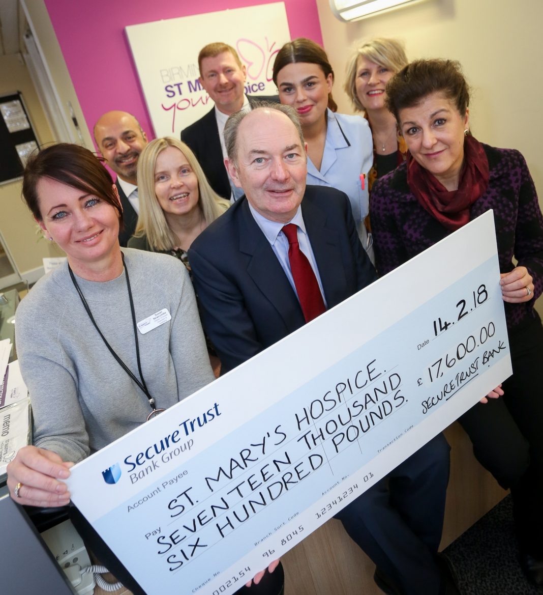 Lord Forsyth presents cheque to Birmingham St Mary's Hospice